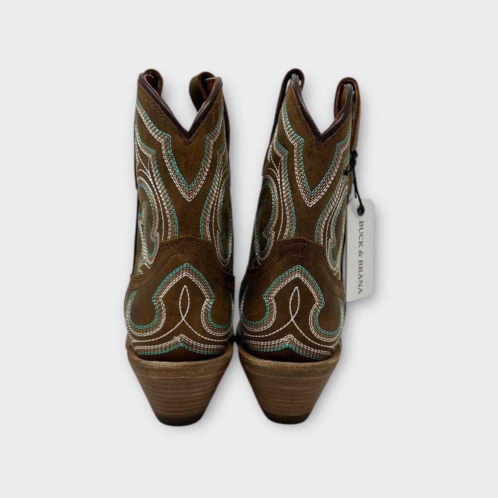 Buck & Brana Regina Napa Camel Embroidered Leather Western Ankle Boot Size 6 NEW - Picture 6 of 13